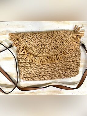 H&M woven Raffia Crossbody Bag/Clutch  in Natural Tan